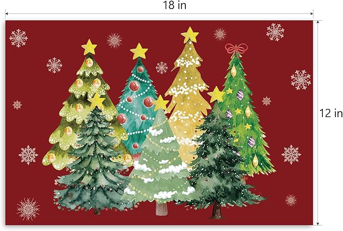 Christmas Tree Placemats Set of 4, Red Christmas Home Decor Rectangle Table Mats, Linen Fabric Placemat for Indoor & Outdoor Kitchen Dining Home Decor, 12 x 18 Inch -08
