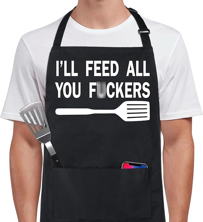 Xornis 100% Cotton Funny Apron with 2 Pockets for Men Women BBQ Grilling Adjustable Bib Black Aprons Gifts Cooking Kitchen