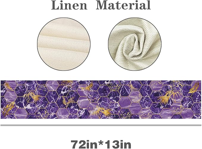 Marble Table Runner 72 Inches Long, Purple Gold Marble Texture Table Runner Dresser Scarves, Abstract Art Burlap Dining Room Table Decor for Kitchen Farmhouse Indoor Outdoor Home Party