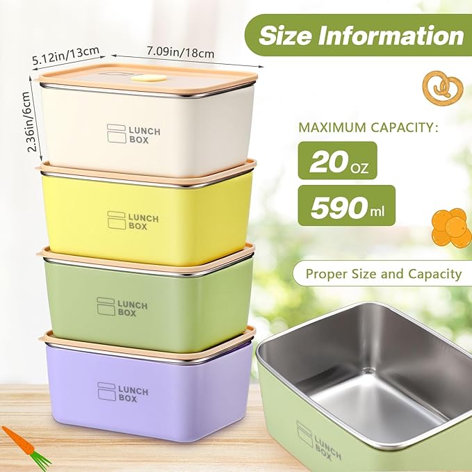 Blushtier 8 Pcs Stainless Steel Food Storage Containers with Lids 20 oz Metal Snack Containers Box for Dishwasher Freezer & Microwave Safe, Stainless Steel Lunch Box for Meal Prep, Leftovers