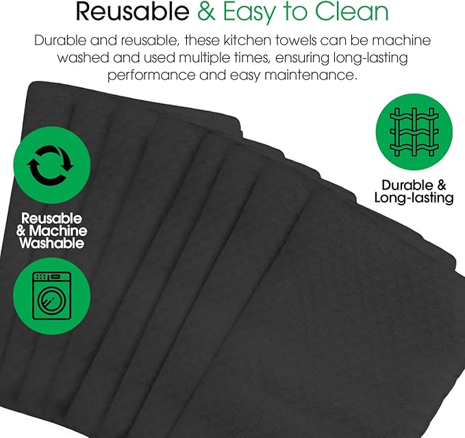 DG Collections Premium Dish Towels for Kitchen, 8 Pack, 15x25 Inch - 100% Cotton Kitchen Towels with Hanging Loop, Highly Absorbent, 400 GSM Bar Mop Cleaning Towels - Dark Grey