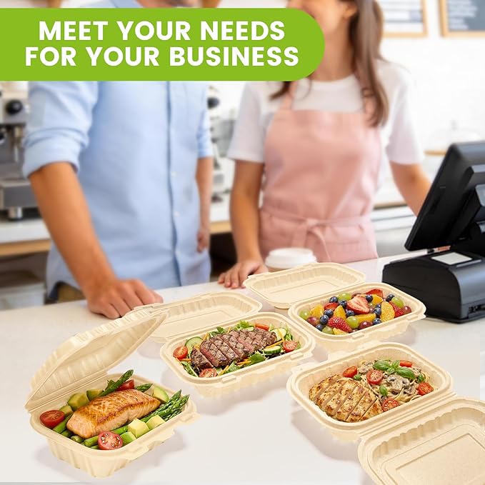 Clamshell Take Out Food Containers,50 Pack-16oz Disposable Meal Prep Containers Durable To Go Containers for Pasta Salad Snacks Taco Chinese Food Restaurants Made of Natural Rice Husk 7.3"X5.7"X2.2"