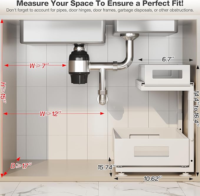 2 Pack Under Sink Organizer with Next-Gen Ball-Bearing Slides,2-Tier Pull Out Cabinet Storage,Height Adjustable Drawer Shelf for Bathroom,Kitchen,Laundry,Cabinet,Pantry(Patent Pending)
