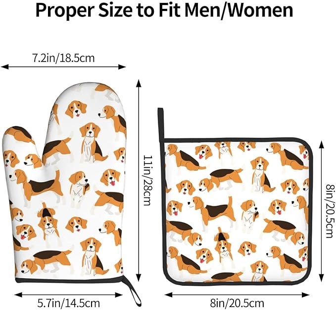 Cute Dogs Oven Mitts and Pot Holders Beagle Heat Resistant Oven Mitts Safe for Baking Cooking BBQ