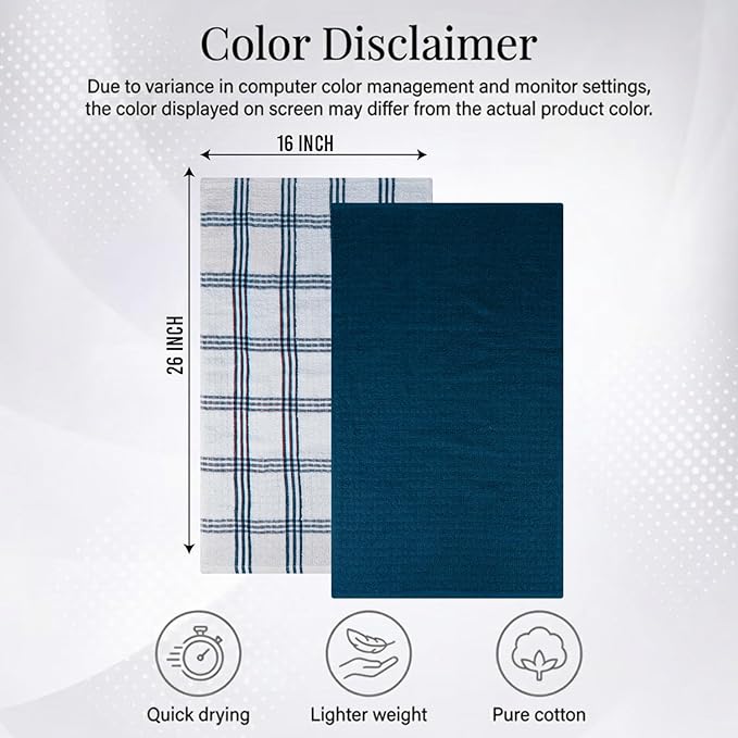 RIVERSIDE Pack of 12 Premium Kitchen Towels 16 x 26 Inches, 100% Cotton Kitchen Hand Towels, Super Soft and Highly Absorbent Dish Towels for Kitchen (Blue Opal)
