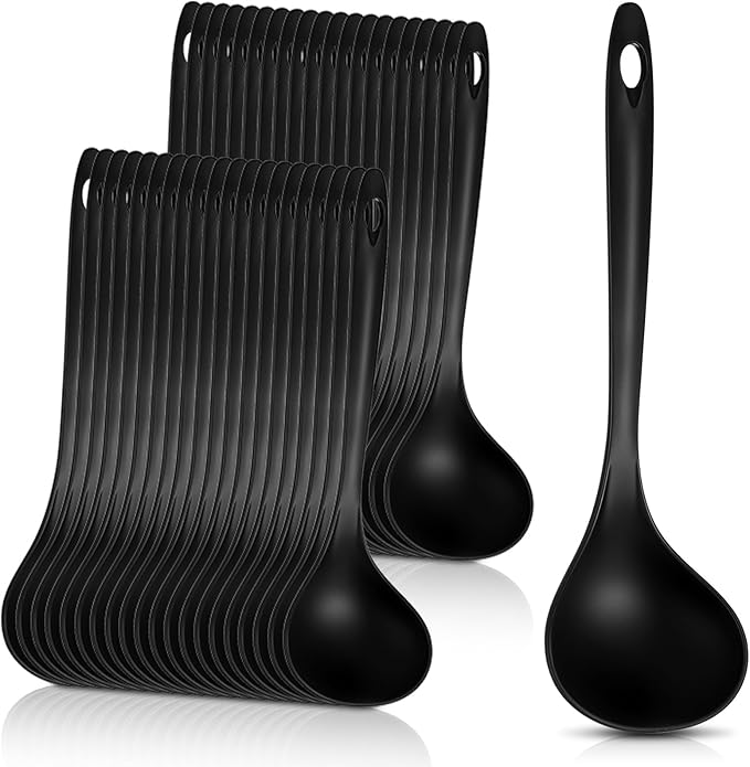 80 Pack Large Plastic Ladle Spoons 8.86 Inch Heavy Duty Disposable Serving Spoon with Long Handle, Heat Resistant Soup Ladle Utensils Bulk for party Catering Buffer Restaurant Weddings Dishwasher Safe