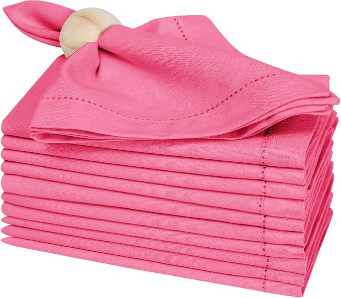 Homidate 100% Cotton Cloth Dinner Napkins Set of 12 – 18x18 Baby Pink Hemstitched – Soft Durable Machine Washable Fabric Napkins for Weddings, Parties & Holidays
