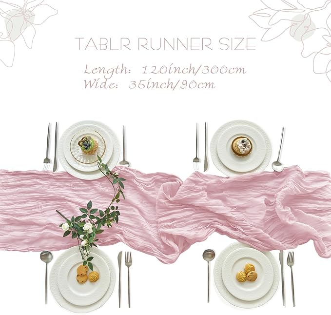 IVAPUPU 10 Pcs Cheesecloth Table Runner - 10ft Pink Spring Boho Gauze Cheese Cloth Table Runners for Baby Shower Decorations Wedding Party Summer Garden Farmhouse Decor