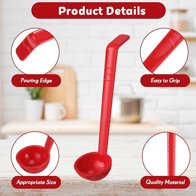 Tioncy 20 Pcs 1 oz Plastic Small Ladles with 8 Inches Long Handle, Mini Ladle for Serving Salsa Sauce Dressing Punch Bowl Sauces and Toppings (Red)