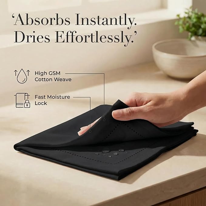 Urban Villa Cloth Napkins Set of 12 20x20 Inches 100% Cotton Hemstitch Napkins Cloth Washable Durable Reusable Absorbent Table Dinner Napkins Cloth for Hotel Lunch Restaurant Weddings Parties – Black