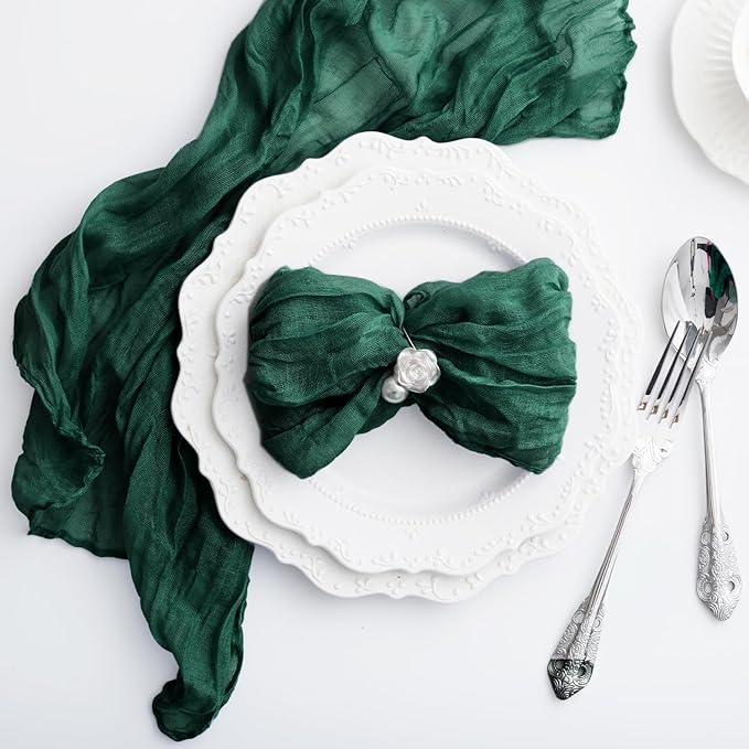 100 Pack Emerald Green Cheesecloth Napkins Washable 21x21 Inches Emerald Green Cloth Napkins for Wedding Set of 100 Dinner Table Napkins Bridal Baby Shower Rustic Boho Cotton Gauze Party Table Decor