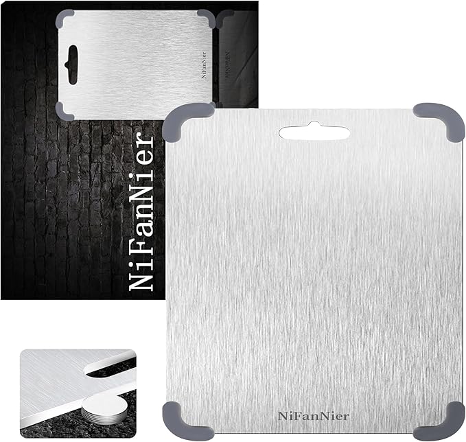 Titanium Cutting Board, 2026 New Upgrade 100% Pure Titanium Cutting Boards for Kitchen, Latest Thickened Version Thickness 0.06IN, Double-Sided Available Belt Guard Angle(15.7IN X 14.1IN）