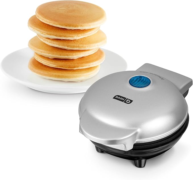 Dash Mini Maker Griddle - Compact Griddle for Creative Homemade Treats - PTFE nonstick surface, Quick Heat-Up System & Space-Saving Design - Silver
