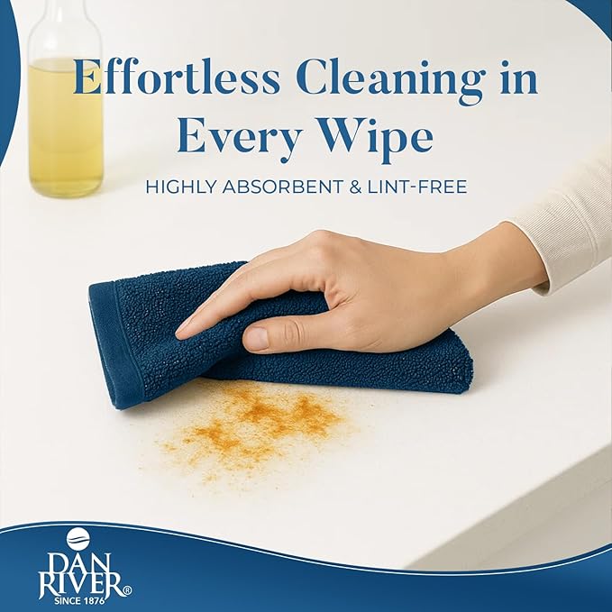 DAN RIVER Kitchen Bar Mops,Pack of 12,16 by 19 Inches,100% Cotton Super Absorbent,Multi-Purpose Cleaning Towels for Home and Kitchen Bars-Blue Opal