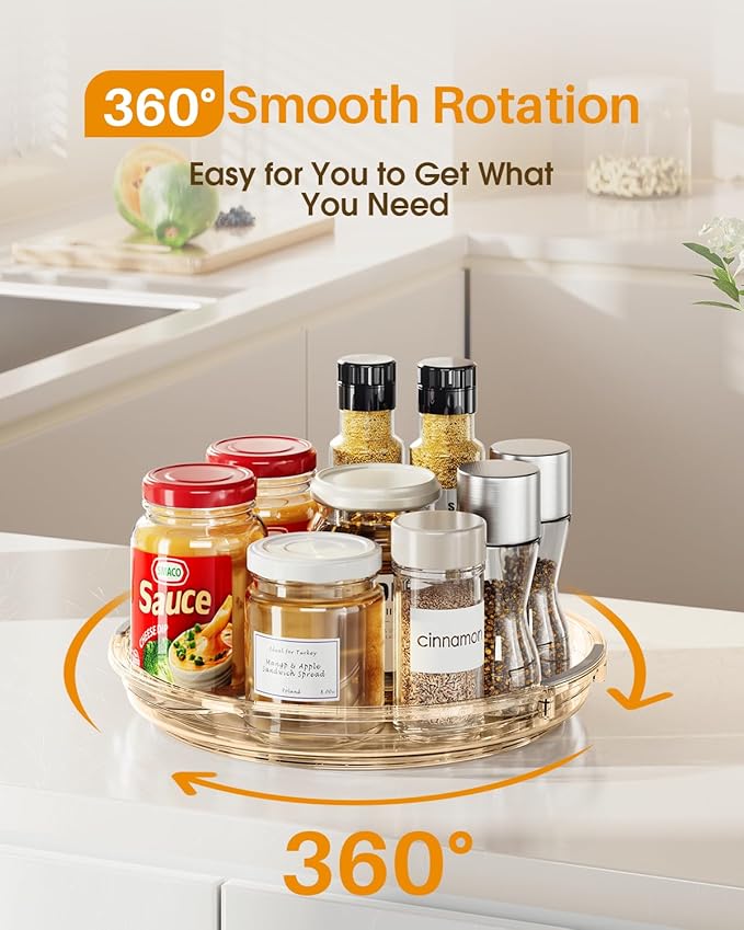 LAMU 2 Pack Lazy Susan Organizer 9.25 inch Lazy Susan Turntable for Cabinet, Rotating Spice Organization for Cabinet, Kitchen, Table Top, Countertop, Pantry Fridge Organizers and Storage, Amber