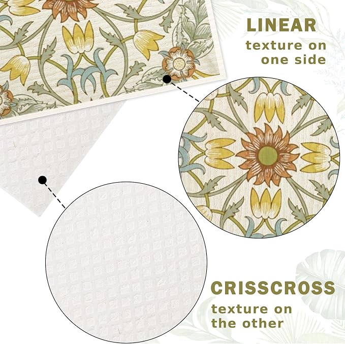 8 Packs Vintage Floral Swedish Dishcloths Blue Green Flower Kitchen Dish Towel Reusable Washable Cotton Kitchen Towels for Home Party Cleaning Housewarming, 7 x 8 Inch