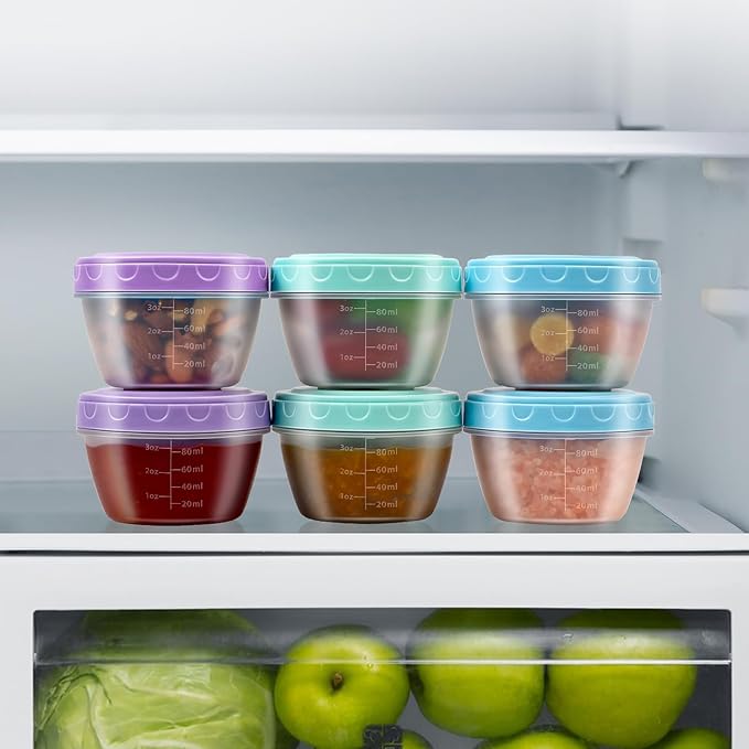 Salad Dressing Container to Go with lids,Dishwasher and Microwave Safe Tiny Condiment Containers with Graduated Lines, Reusable and Leakproof Small Sauce Containers for Lunch Box 6 Pcs 4 OZ Mixed 1