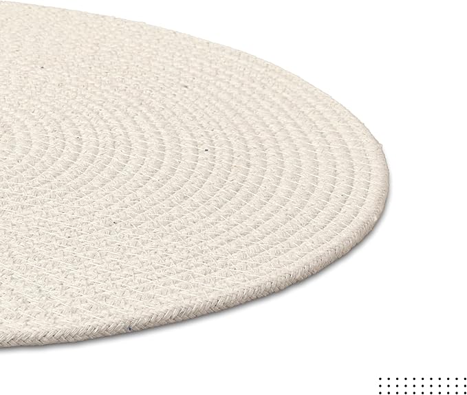 Encasa XO Dining Placemats Set of 4 | Cotton Round Table Mat - 13 in Diameter | Off White | Handmade Rib Style Chargers for Dinner Plates