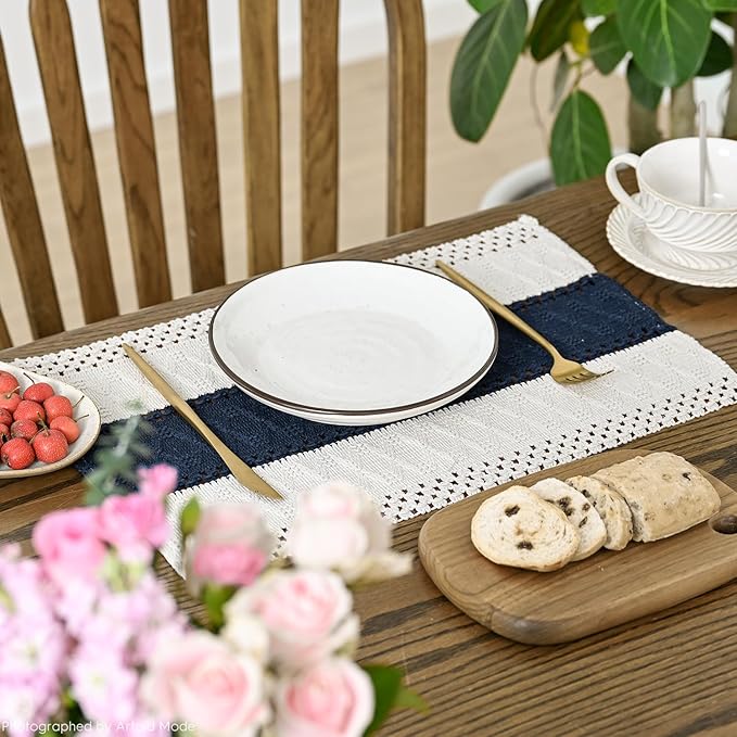 Artoid Mode Dark Blue Farmhouse Rustic Placemats Set of 6,12x18 Inch Seasonal Holiday Hollow Table Mats Party Kitchen Dining Decoration