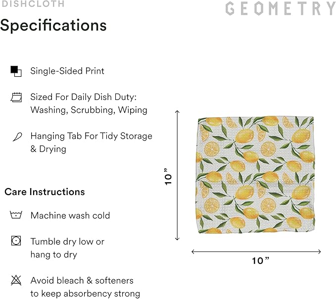 GEOMETRY Kitchen Dish Cloths - Spring & Summer Collection - Premium Dishcloths with Geoweave - Absorbent & Fast Drying Kitchen Towels - Lemon Delight, 10" x 10" - 3-Pack
