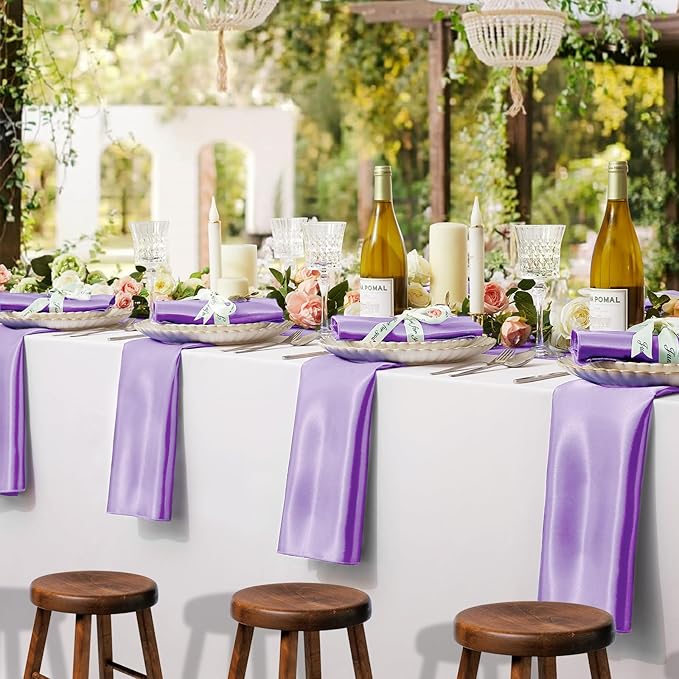 KKJIAF Lavender Silky Satin Napkins (12 Pack, 17x17 Inches),Washable Polyester Square Table Napkins for Wedding Dinner Party Decoration