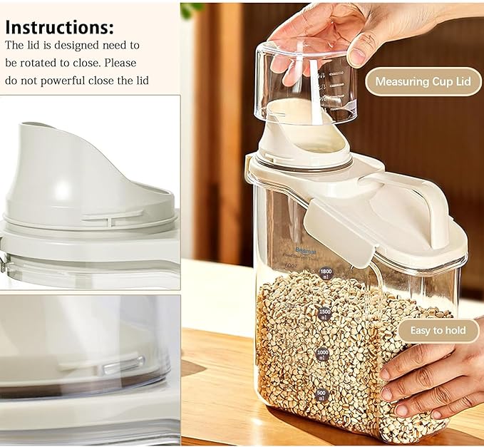 Cereal Containers Storage with Pour Spout Food Storage Container with Airtight Lid for Rice Flour Sugar Dog Cat Dry Food, Small Cereal Dispenser Kitchen Pantry Organizers Canister 1.8L
