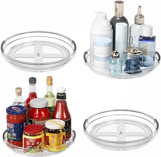 4 Pack Lazy Susan Organizer, 9.25 inch Lazy Susan Turntable for Cabinet Table Top Refrigerator, Rotating Organizers for Pantry Fridge, Clear