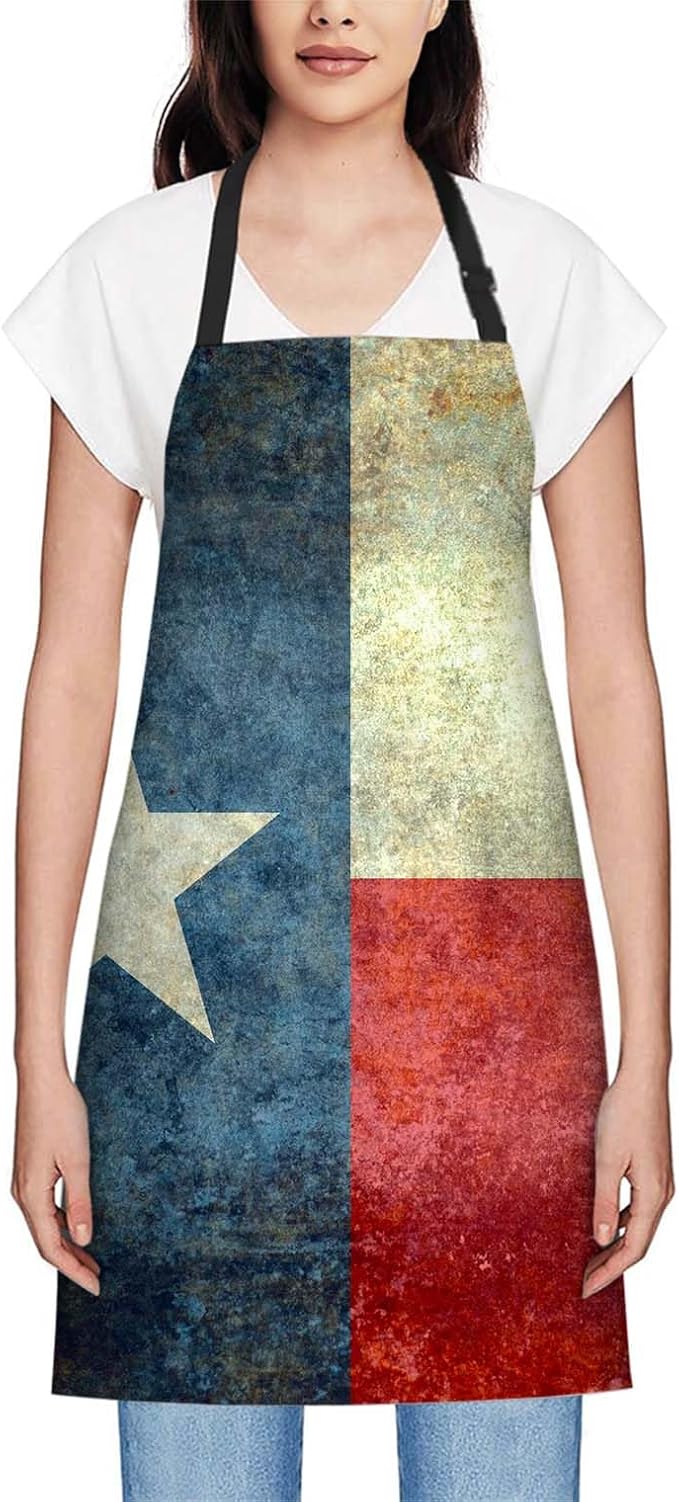 oFloral Vintage Texas Flag Apron Adjustable Apron Cooking Kitchen Chef Women Men Aprons for Home Kitchen, Restaurant, Coffee House, Baking Gardening BBQ
