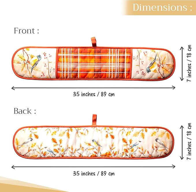Maison d' Hermine Double Oven Mitt (7" x 35") 100% Cotton Heat Resistant BBQ Cooking Gloves with Loop for Thanksgiving Christmas Decorations Baking Cooking Barbeque Handling Hot Pan (Oak Leaves)