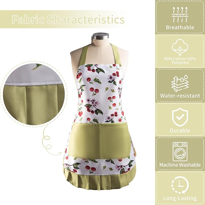 Vintage Floral Apron for Women with Functional Pockets Adjustable Neck Strap for Cooking Baking Mother's Gift