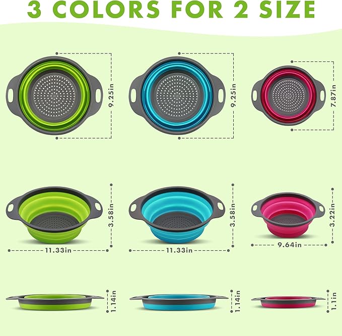 Silicone Collapsible Colander Sink Colander Collapsible Camping Versatile Collapsible Strainer Sink strainer basket over Sink Strainer (Red Green Blue)