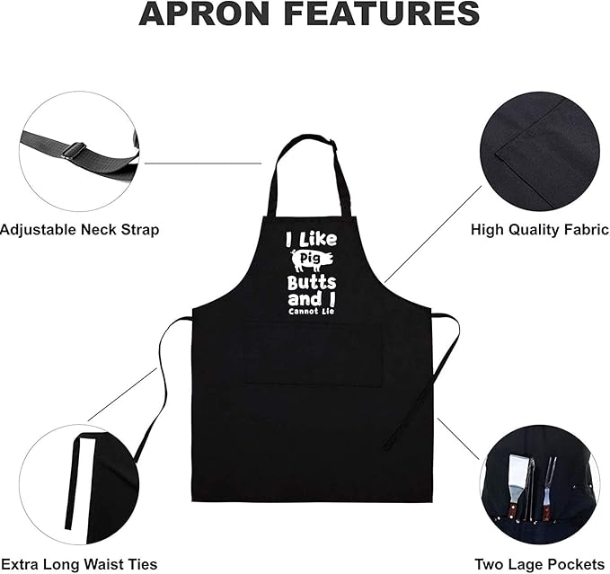 ZOORON Funny Black Chef Aprons for Men Adjustable BBQ Grill Kitchen Cooking Aprons with Pockets, Grill Accessories
