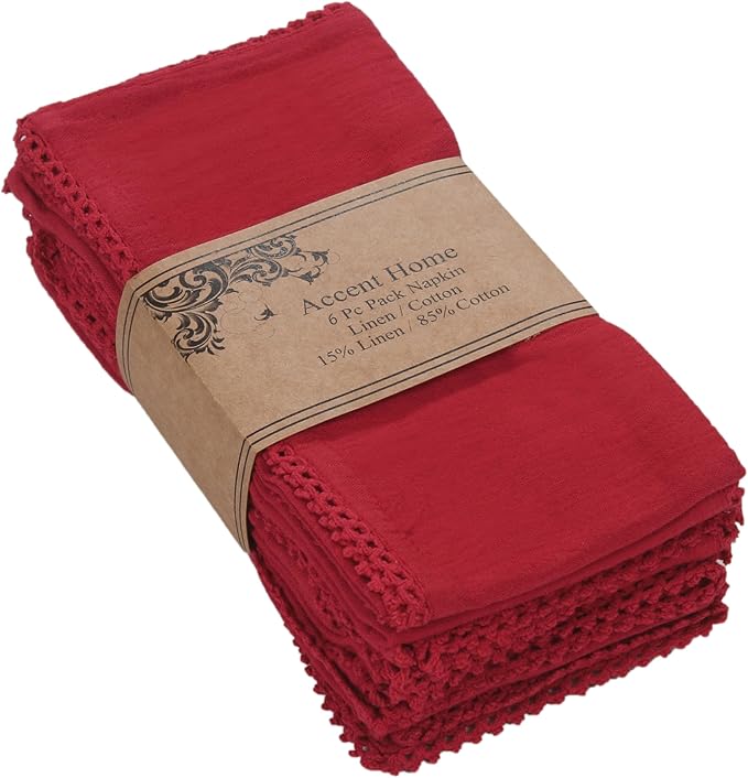 ACCENTHOME Red Cloth Napkins Set of 6 18x18 inch Cotton Dinner Napkins - Washable Soft Premium Hotel Quality Reusable Napkins Perfect Table Napkins for Family Dinners, Weddings & Everyday Use