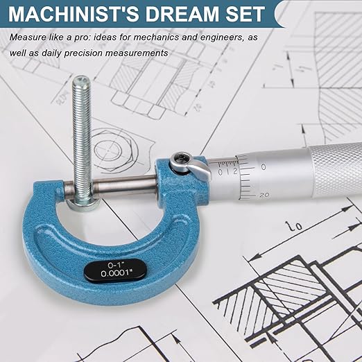 Beaiguna 4PCS Micrometer Set, 0-1"/1-2"/2-3"/3-4" Machinist Outside Micrometer Measuring Tool, Ultra-Precision 0.0001" Graduation Micrometers, Professional Machinist Tools Set