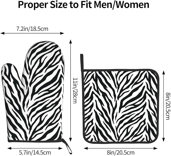 Zebra Stripe Oven Mitts and Pot Holders White Background Heat Resistant Oven Mitts Safe for Baking Cooking BBQ