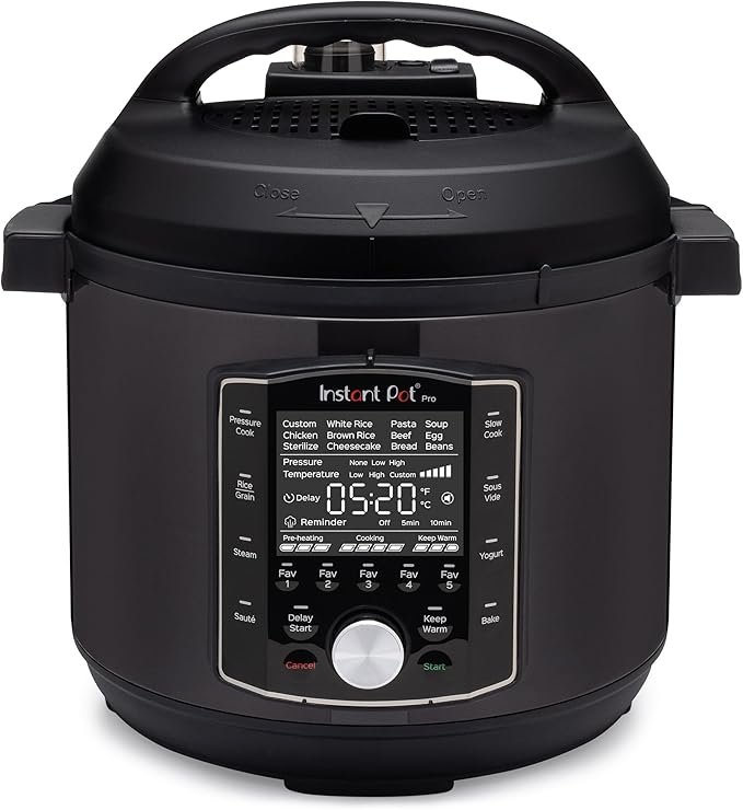 Instant Pot Pro 10-in-1 Pressure Cooker, Slow Cooker, Rice/Grain Cooker, Steamer, Sauté, Sous Vide, Yogurt Maker, Sterilizer, and Warmer, Includes App With Over 800 Recipes, Black, 6 Quart