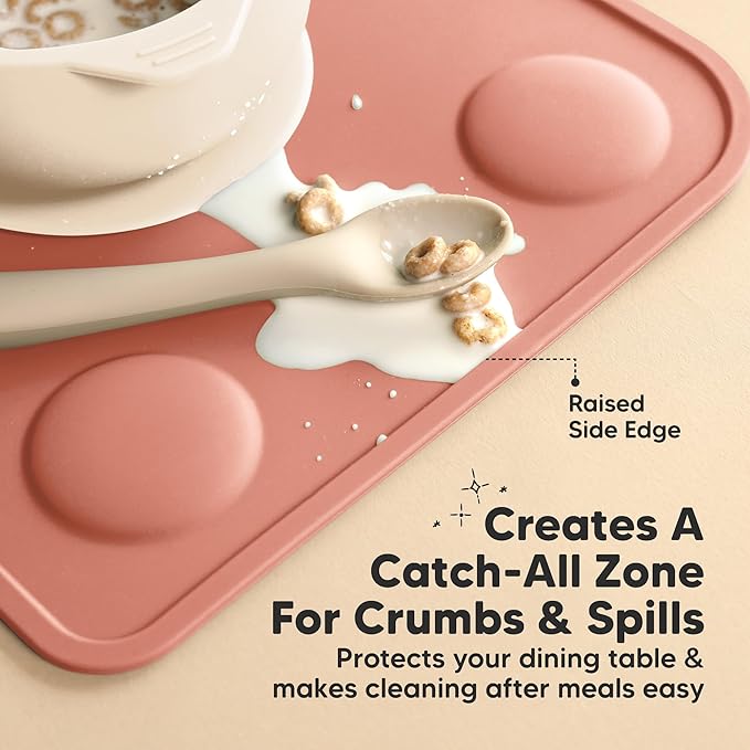 KeaBabies 2pk Silicone Placemats for Toddlers, Kids - 12x9 Non Slip Suction Baby Silicone Placemat for Restaurants, Dining Table,Travel,Easy to Clean,Food Grade/BPA-Free,Small Baby Table Mat(Roseate)