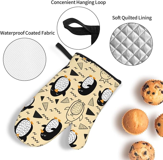 Cute Penguin Oven Mitts and Pot Holders Sets Kitchen Oven Gloves BBQ Gloves Pot Holders for Cooking Baking