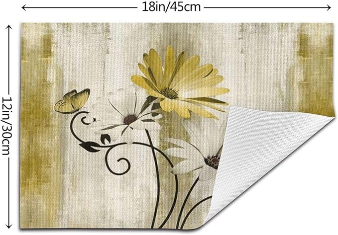 Floral Place mats Set of 4, 12x18 Inches Summer Yellow Daisy Flower Decorative Placemats Rectangle Floral Table Mats for Party Home Kitchen Dining Table Decoration