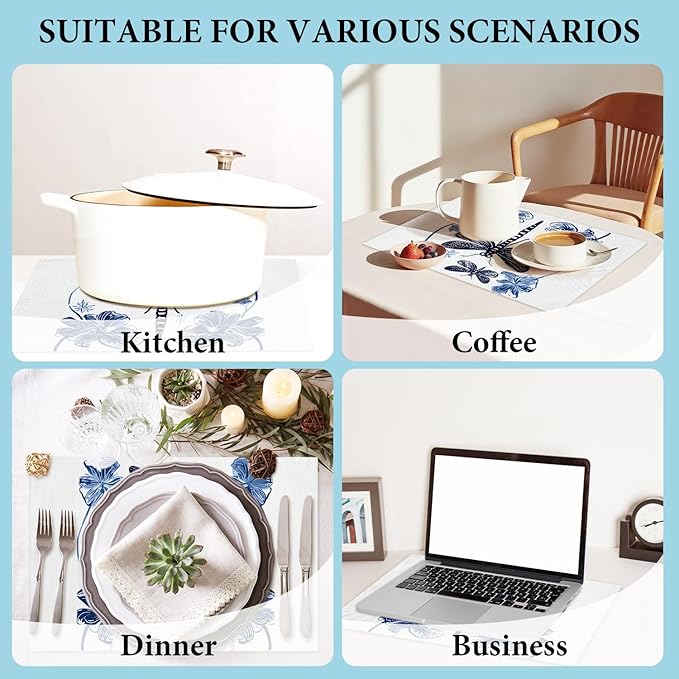 Cotton Linen Waterproof Placemats Set of 4, Dragonfly Blue Dining Mat Table Mats Decor Fabric for Kitchen Dinner Coffee Shop Table, Indoor/Outdoor Washable Wipeable Placemat -N037