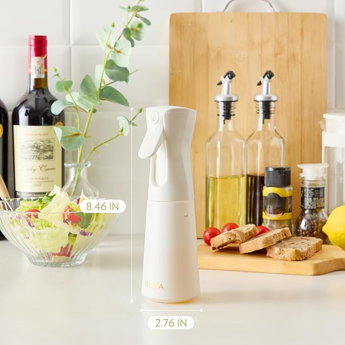 OLIVIA Signature Oil Sprayer for Cooking, 200ml Glass Olive Oil Sprayer, Continuous Cooking Spray with Portion Control, Oil Dispenser for Kitchen, Air Fryer, Salad, BBQ (White Bottle, Gold Print)
