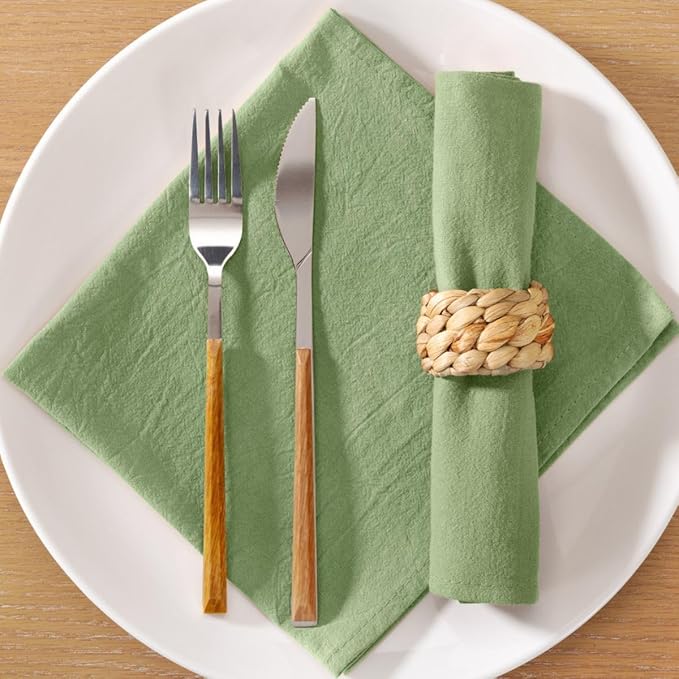 MLMC 8 Pack Sage Green Cloth Napkins Rustic Washable Cotton Linen Napkins Set of 8 17"x17" Reusable Dinner Napkins Cloth for Wedding Bridal Shower Party Table Decor
