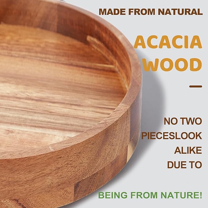 12 Inch Acacia Wood Lazy Susan Organizer for Cabinet, Lazy Susan Turntable for Countertop Table Pantry, Kitchen Turntable Storege Container
