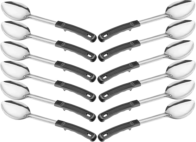 13" Stainless Steel Serving Spoons – (Pack of 12) | Commercial Kitchen Utensils | Restaurant Quality Chef Basting Spoon with Heat-Resistant Coated Handle (12)