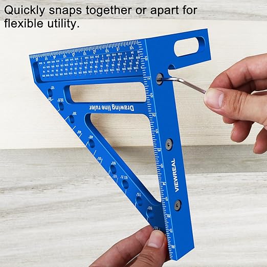Quick-Set 3D Measuring Square - Multi-Angle Carpenter's Tool with Angle Pin for Woodworking,Imperial Line Ruler, Essential Woodcraft Layout Aid