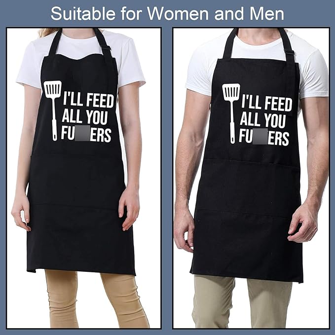 Miracu Funny Cooking Aprons for Men Women, Funny Dad Gifts for Mens Father, Mom - Mothers, Fathers Day, Birthday Gifts for Daddy Step Brother Boyfriend Husband, Cool BBQ Grilling Kitchen Chef Apron