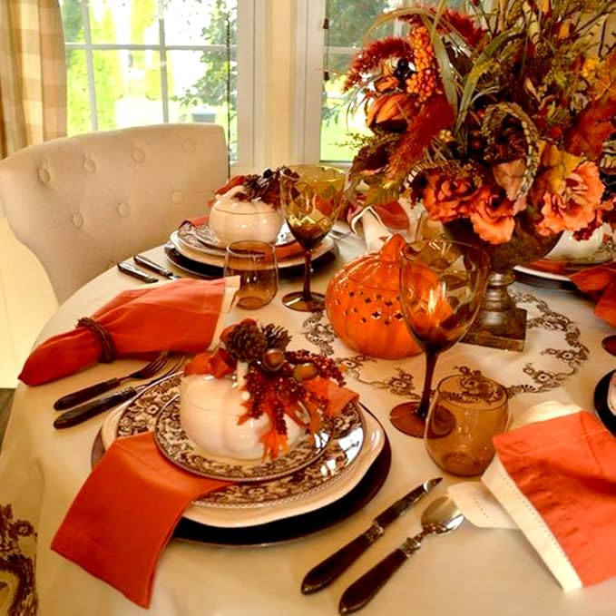 Fall Cloth Napkins Set of 6, 100% Cotton Orange Napkins Washable Reusable, Auntum Napkins for Thanksgiving Halloween Holiday Dinner Table Everyday Use (Orange)
