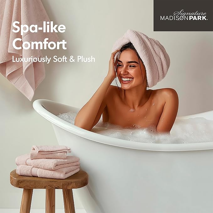 Madison Park 800GSM Bathroom Towel Set of 8 100% Cotton Bath Towel Set for Bathroom Luxurious Highly Absorbent 2 Bath Towels 2 Hand Towels 4 Washcloths Quick Dry Spa Quality Blush