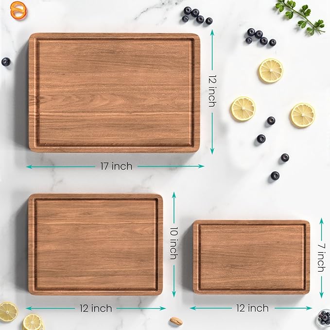 Acacia Wood Cutting Boards Set with Juice Groove & Handles for Kitchen 3-Piece Charcuterie Chopping Board for Meat Cheese Fruits Vegetables
