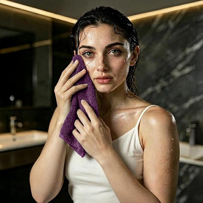 RIVERSIDE Pack of 12 Washcloths, 12 x 12 Inches, 100% Cotton, Premium Flannel Face Cloths, Highly Absorbent & Soft Feel Fingertip Towels (Purple Passion, 12 Pack)